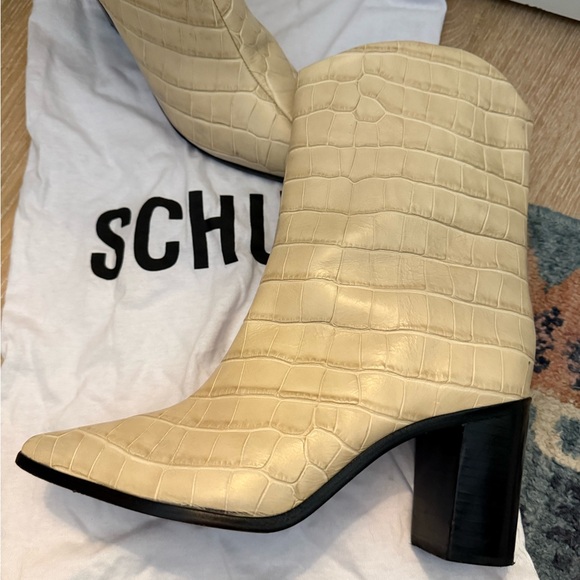 Schutz Vonna Cream Croc-Embossed Heeled Boots 8.5 - Picture 5 of 14